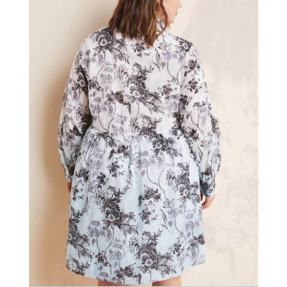 Anthropologie Lavinia White Blue Floral Embroidered Long Sleeve Shirtdress NWT - Picture 5 of 16